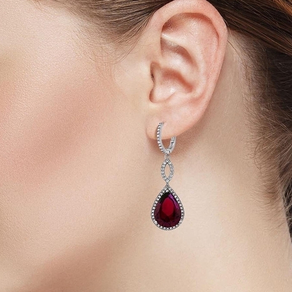 20.0ct Sterling Silver 925 Ruby Bridal Chandelier Teardrop Statement Earrings - Picture 2 of 3
